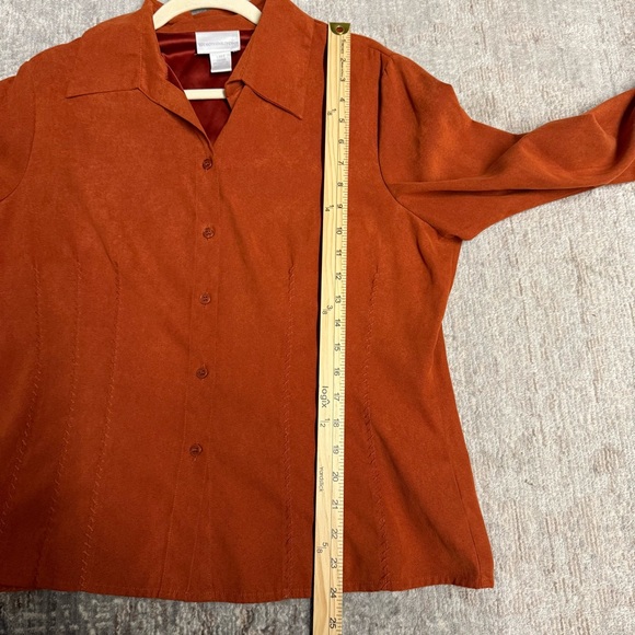 Worthington Vintage Top Womens Rust Faux Suede Button Front Western Buckstitch - Picture 7 of 8